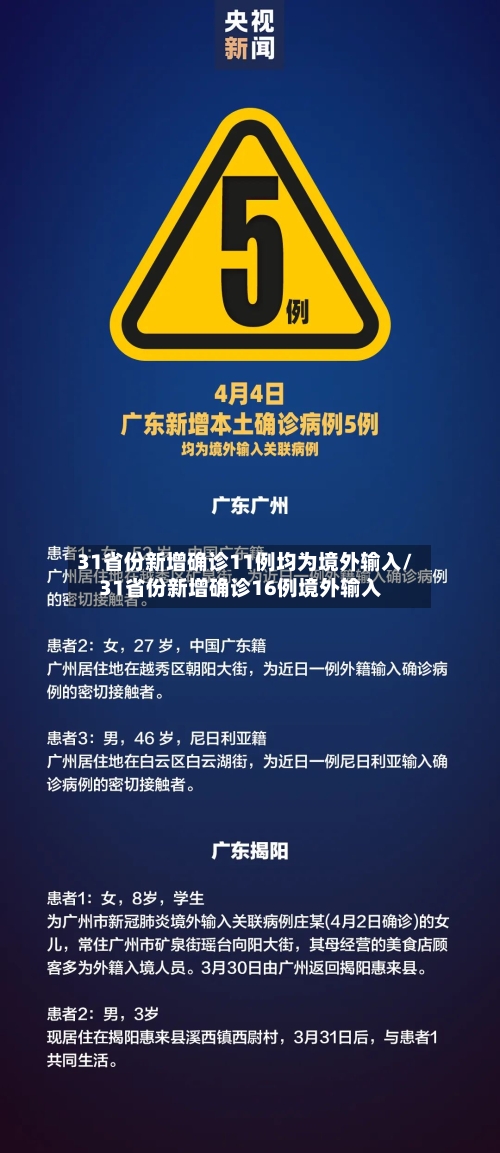 31省份新增确诊11例均为境外输入/31省份新增确诊16例境外输入